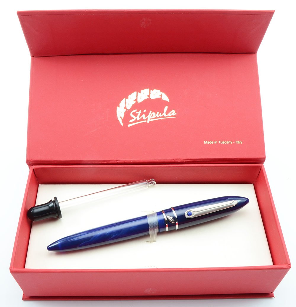Stipula スティピュラ万年筆　Model T グラファイト　チタンニブ Stipula Model T Fountain Pen - Dark Blue Marble, Fine Flexible